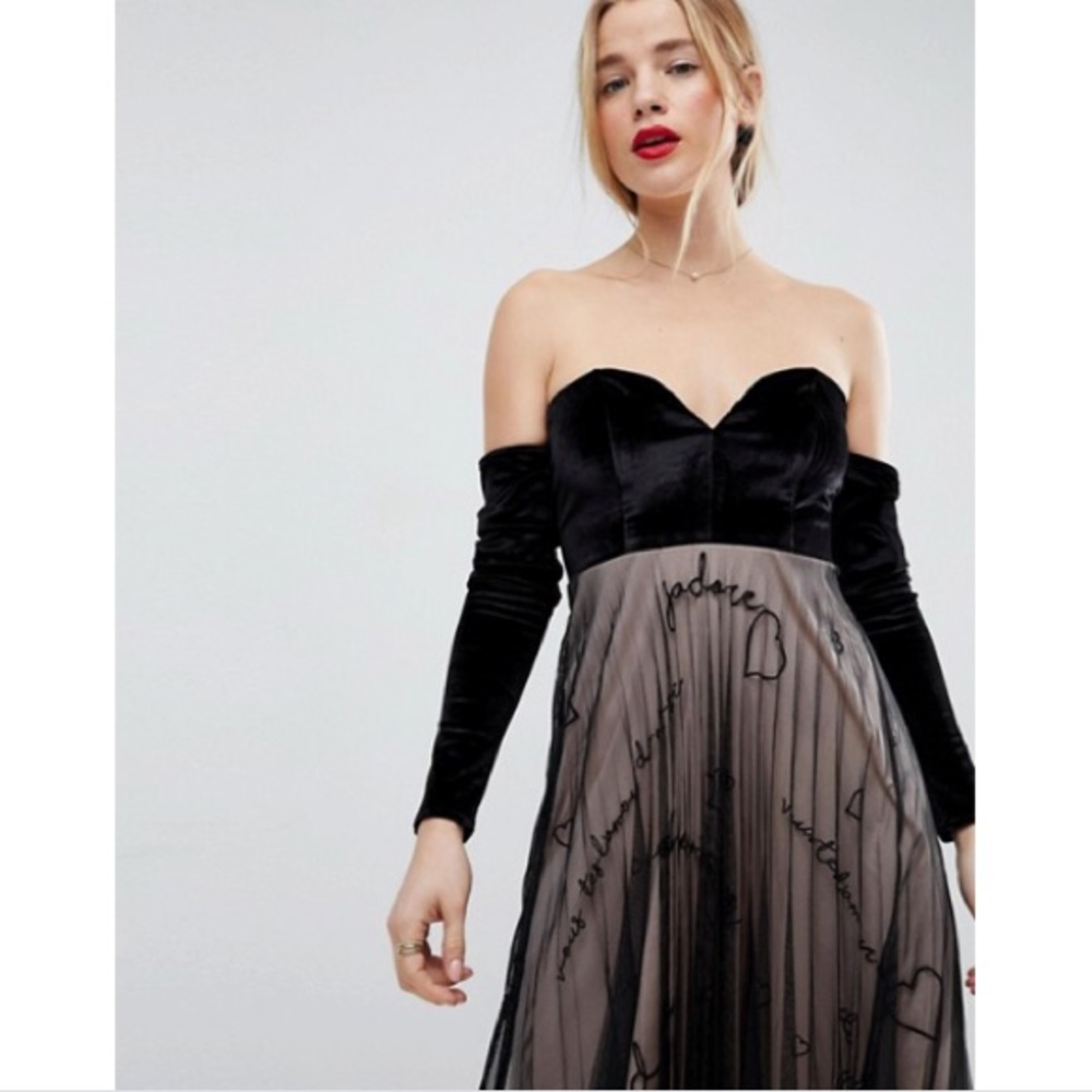 NWT ASOS Velvet Embroidered Tulle Midi Dress 4 - Picture 3 of 8